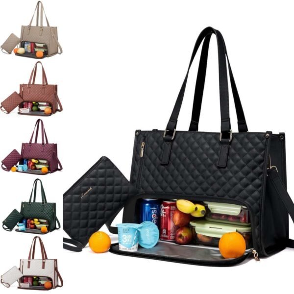 0553bc0d-1fcb-40cf-b3ad-68b63e90de2c.jpg Fashionable Lunch Tote Bag Women's Thermal Insulation Lunch Box Leak-proof Crossbody Computer Storage Bag Quilted Large Capacity Handbag With Purse