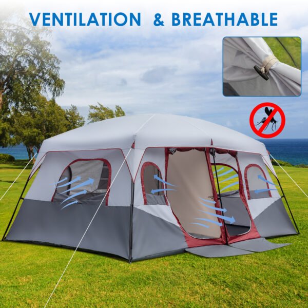 10d66624-a854-4469-b5d0-c4562cefc069.jpg 10 Person Red, White, And Gray Two Room Camping Tent