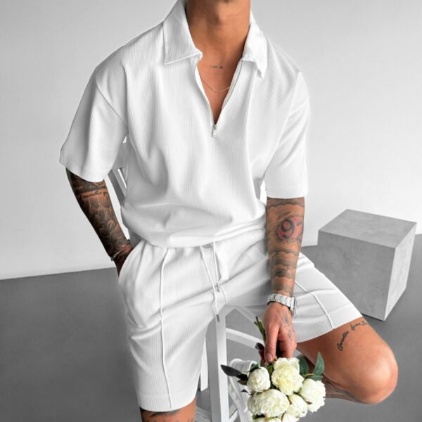 3dfcebca-c81f-4d8f-9980-e09d039f12ce.jpg Summer Fashion Mens Clothing Men's Suits New Zipper Polo Casual Short Sleeve Drawstring Shorts Men's Set