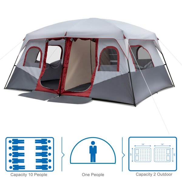 5405f1dd-96d7-4eb3-afea-bdf67cc497cd.jpg 10 Person Red, White, And Gray Two Room Camping Tent