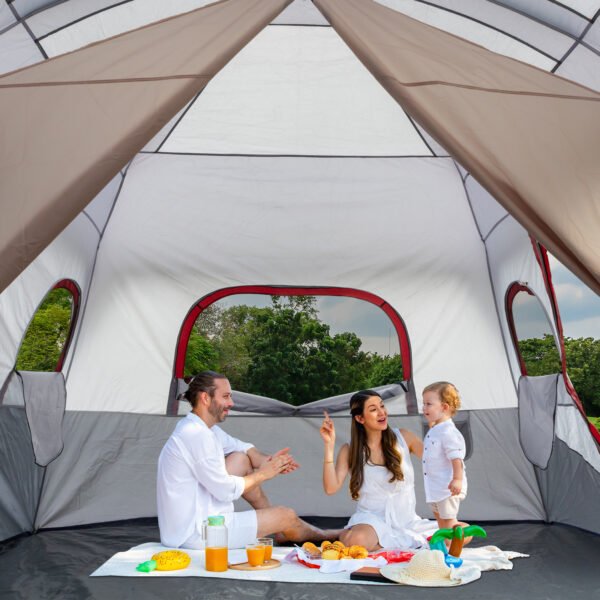 83f2dae1-ba75-489a-a6b3-f09986fb1ecb.jpg 10 Person Red, White, And Gray Two Room Camping Tent