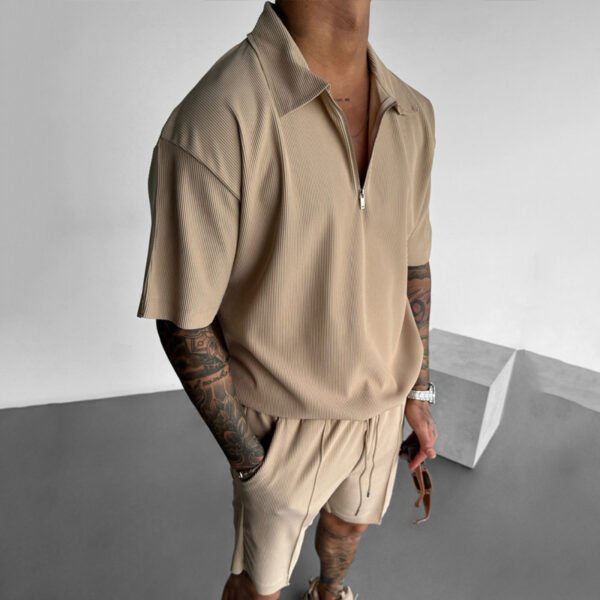 ad8f386c-66e8-4c66-89a8-09c04c55df11.jpg Summer Fashion Mens Clothing Men's Suits New Zipper Polo Casual Short Sleeve Drawstring Shorts Men's Set