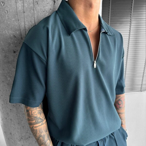 bc43c271-9b2a-45b7-b747-c2643bd52b93.jpg Summer Fashion Mens Clothing Men's Suits New Zipper Polo Casual Short Sleeve Drawstring Shorts Men's Set