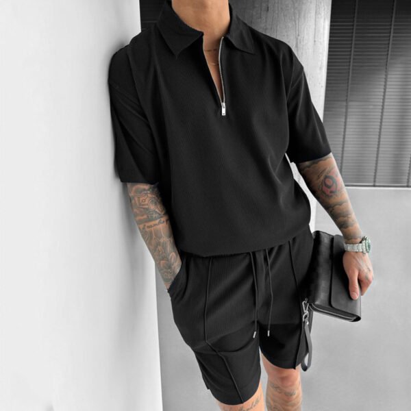 dc3e4f7c-85d3-4073-abed-d1a7d18af473.jpg Summer Fashion Mens Clothing Men's Suits New Zipper Polo Casual Short Sleeve Drawstring Shorts Men's Set
