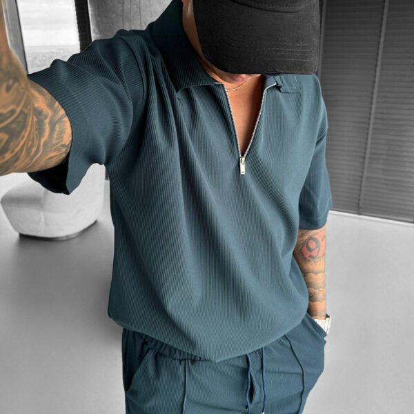 fb2affe9-94e5-4bc7-b86d-63fcc56faec4.jpg Summer Fashion Mens Clothing Men's Suits New Zipper Polo Casual Short Sleeve Drawstring Shorts Men's Set